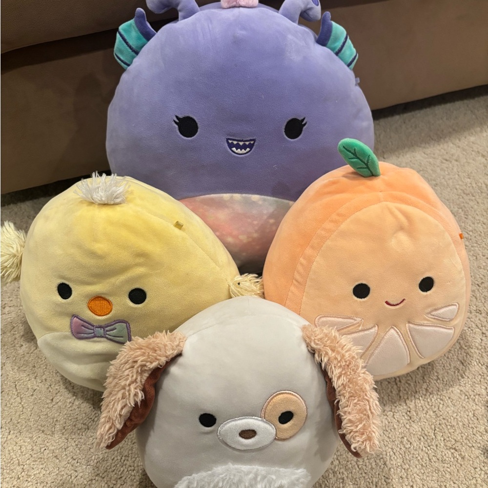 Squishmallows Plush Set - Purple, Yellow, Orange, Gray